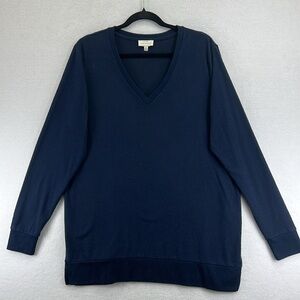 Lucky Brand Women’s Tunic Top Size L Navy Knit V-neck Soft Viscose/Poly Blend